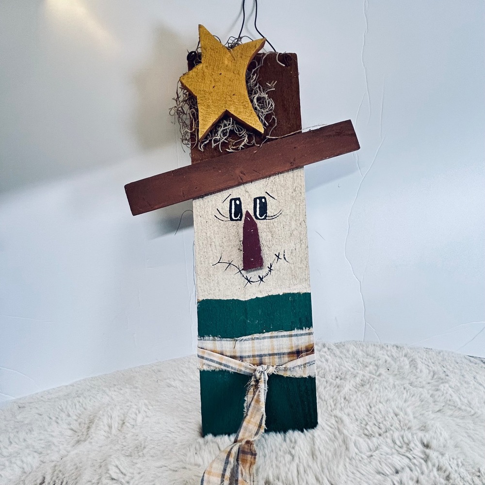 Handmade‎ Wooden Scarecrow Wall Hanging Rustic Fall Decor Country Star Primitive